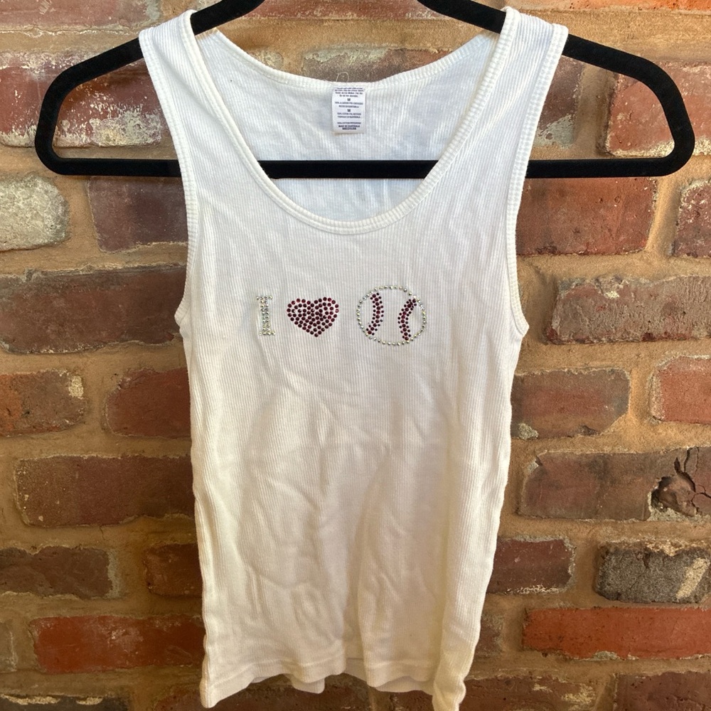 adidas White Ribbed Tank Top with Tag Detail